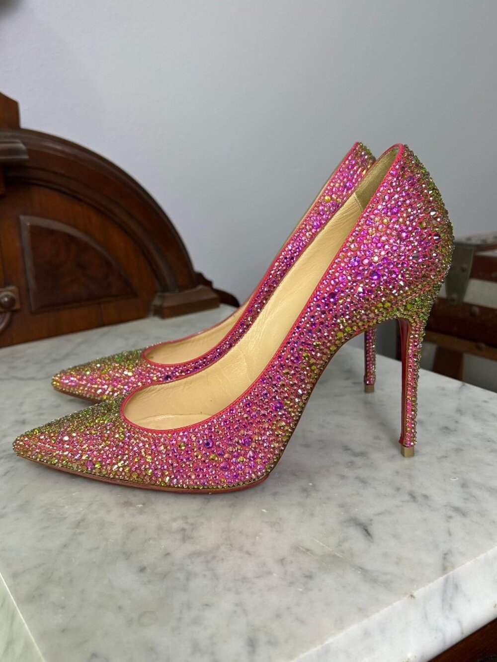 Christian Louboutin Kate 100 Custom Rose Gold Strass Pumps size 37